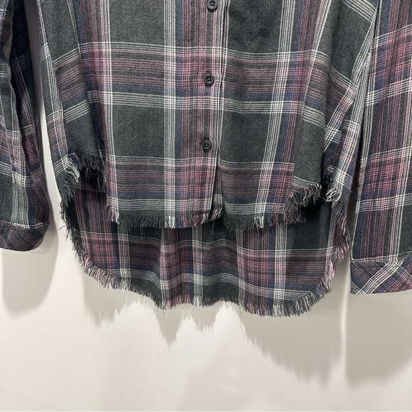 Cloth & Stone Black Plaid Rayon Button Down Top - Picture 3 of 6